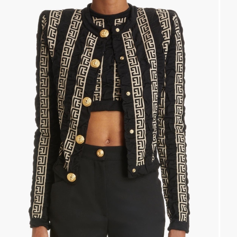 Balmain Monogram Pattern Wool Blend Button Cardigan Size 40 - Picture 2 of 16